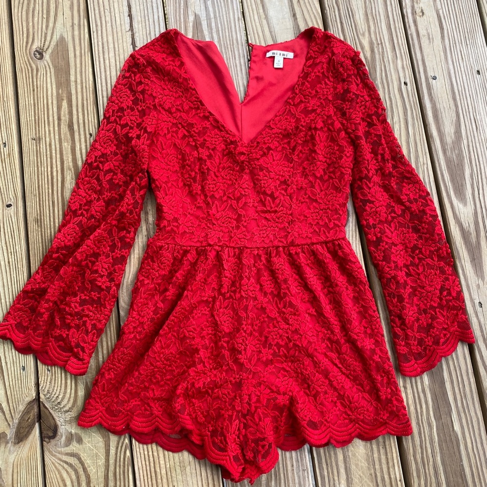 Miami Red Lace Short Romper